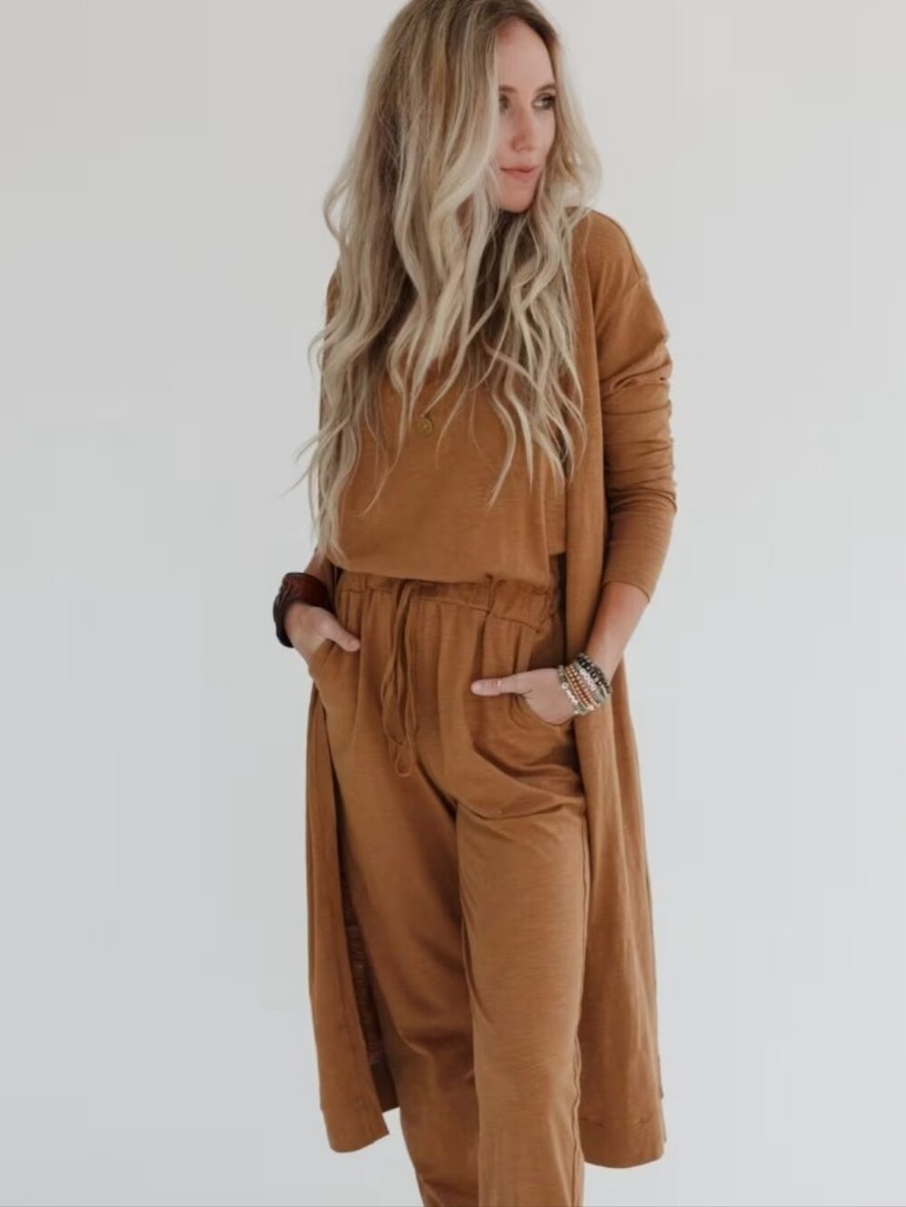 Three Bird Nest Set to Go Textured Cardigan In Camel Women's Size Large